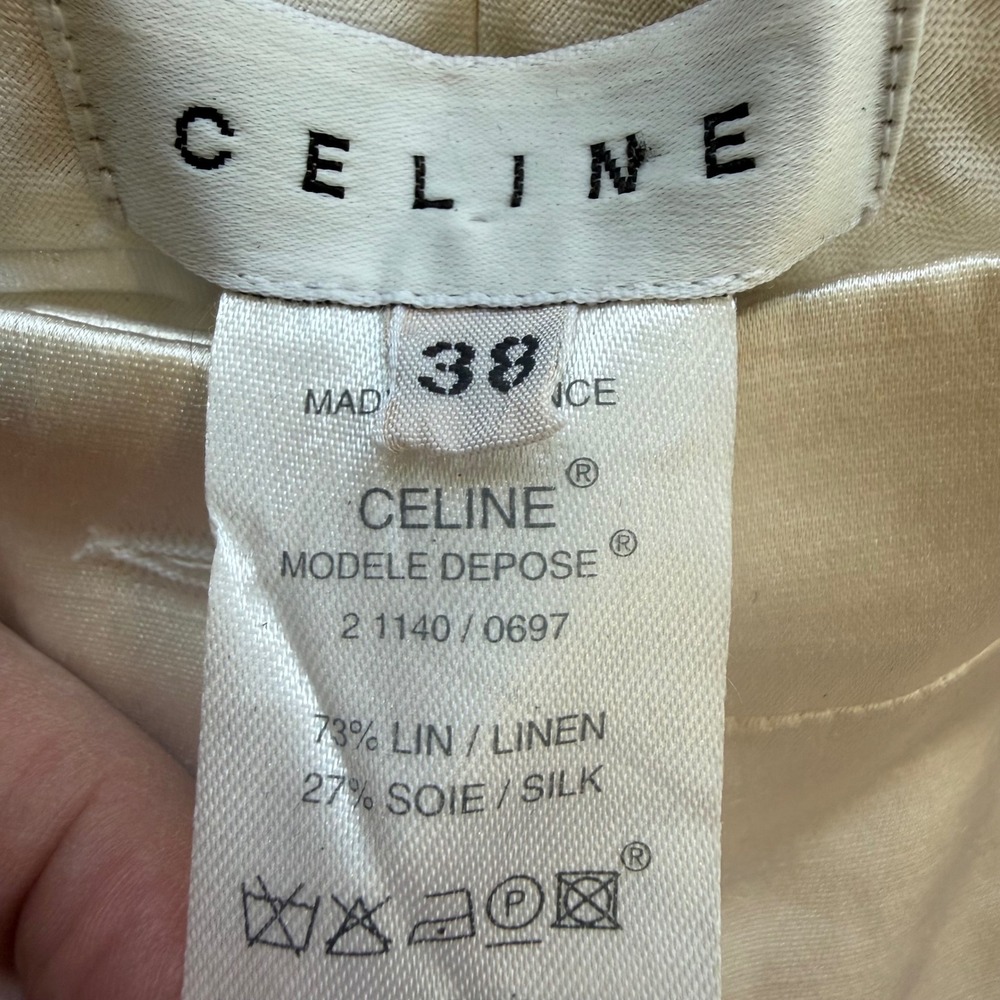 Celine Cream Linen Silk Wide Leg Trousers Pants Made in France Size 38 - Picture 3 of 10